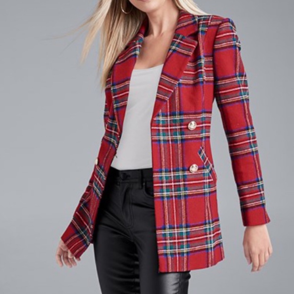 Red plaid Christmas blazer